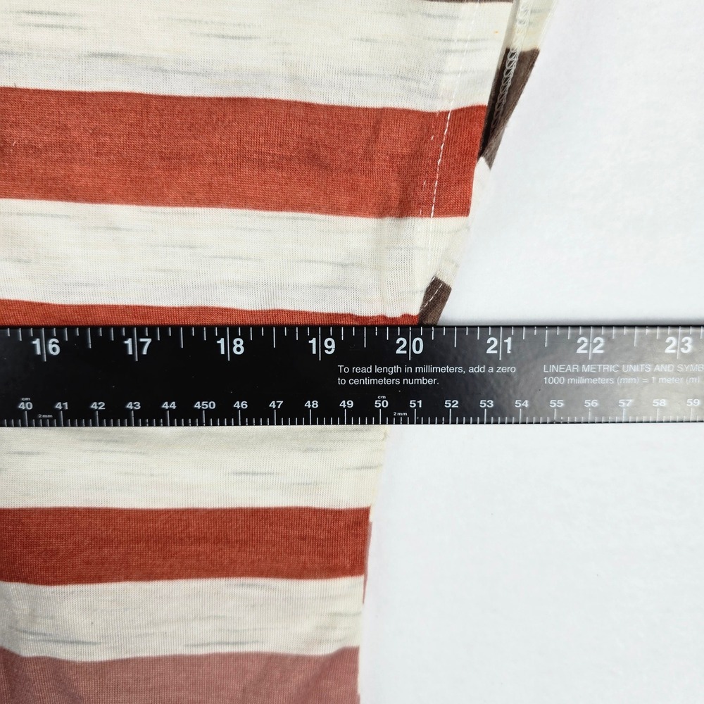 Lavish Striped Button Shoulder Knit Top Women L Brown Rust Cream Short Sleeve - Picture 6 of 7